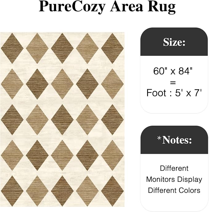 5x7 Checkered Area Rugs for Living Room Brown Machine Washable Large Rug - Image 2