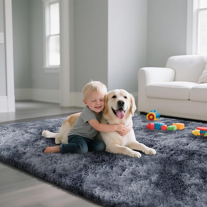Fluffy Rug Shaggy Area Rug, Mottling Dark Grey 5x8 Area Rugs - Image 4