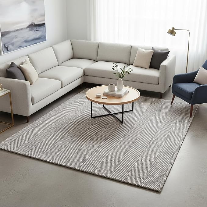 Modern Herringbone Chevron Collection Handcrafted Wool Area Rug - Image 2