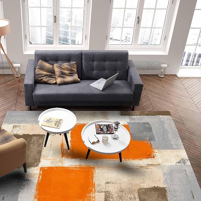 Orange Rectangular Area Rugs for Living Room Bedroom 5 x 6.9 ft Abstract Paint - Image 4