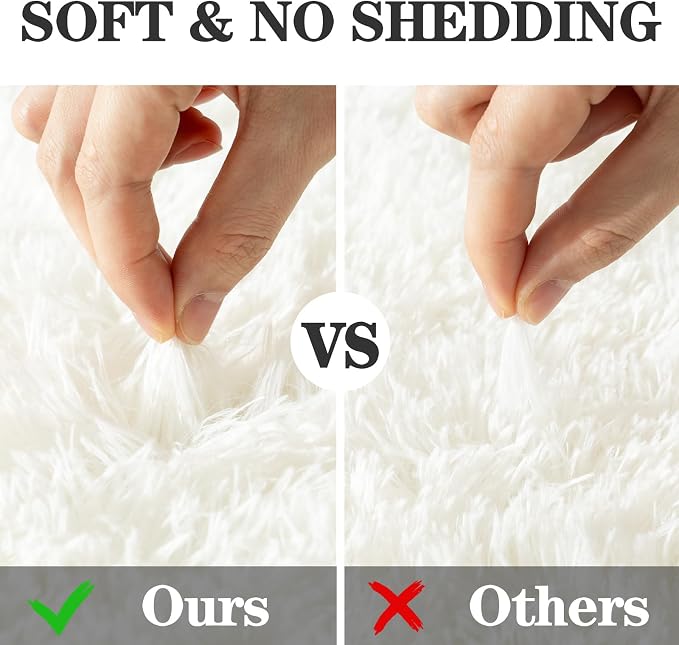 Soft Fluffy Rugs for Bedroom, Cream White Fuzzy Shaggy Oval Bedside Area Rug - Image 6