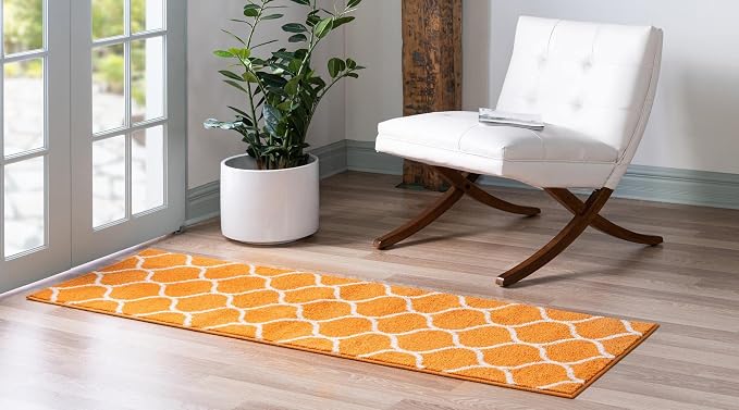 Rugs.com Lattice Frieze Collection Rug – 2' x 8' 8 Runner Orange Medium Rug - Image 3