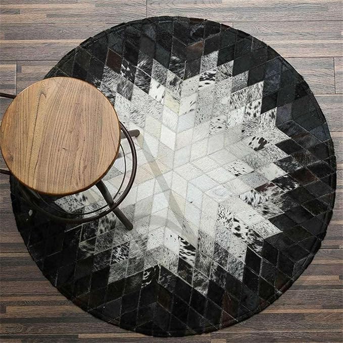 Round Rug for Living Room – Black and White Designer Floor Carpet by SNALFEHOME