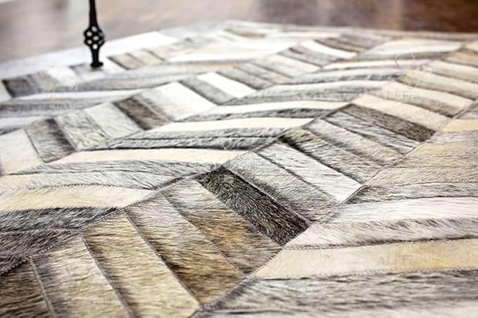 Chevron Pattern Faux Cowhide Area Rug | Non-Slip Leather Carpet - Image 4