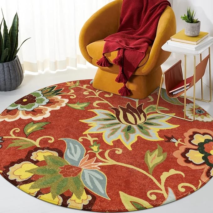 Lahome Red Floral 3 ft Round Rug, Washable Christmas Round Area Rugs Small Non by Lahome