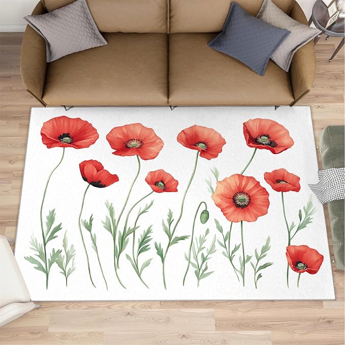 Little Red Flower Rugs for Bedroom by Unknown