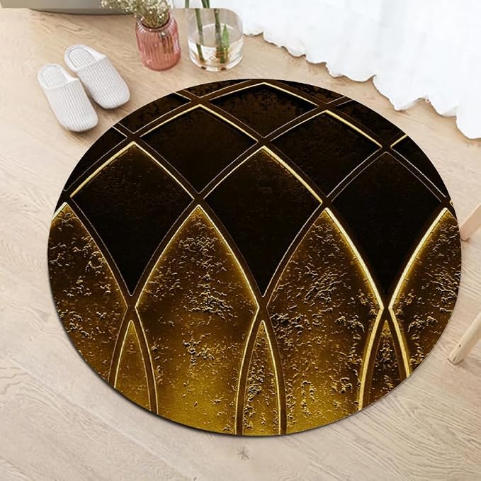 Luxury Black Gold Round Rug Vintage Golden Texture Living Room Circle Area Rugs - Image 2