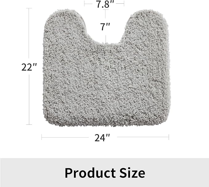 Grey Toilet Rug 22x24 Non Slip Fluffy Toilet Floor Mat U Shaped Washable - Image 2