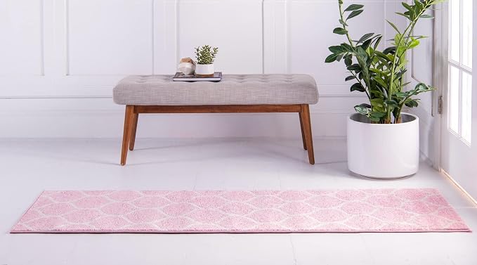 Rugs.com Lattice Frieze Collection Rug – 2' x 8' 8 Runner Light Pink Medium Rug - Image 2