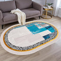 Vintage Luxury Grey Blue Gold Abstract Geometric Texture Oval Area Rug 9x12 by Unknown