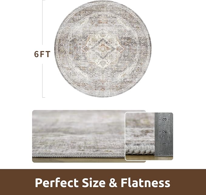 AMOAMI-6FT Round Rug-Rugs for Living Room-Vintage Soft Grey Rugs for - Image 2