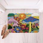 Kawaii Mushroom Bathroom Rugs Boho Sun Bath Mat Hippie Groovy Floral Non Slip - Image 2