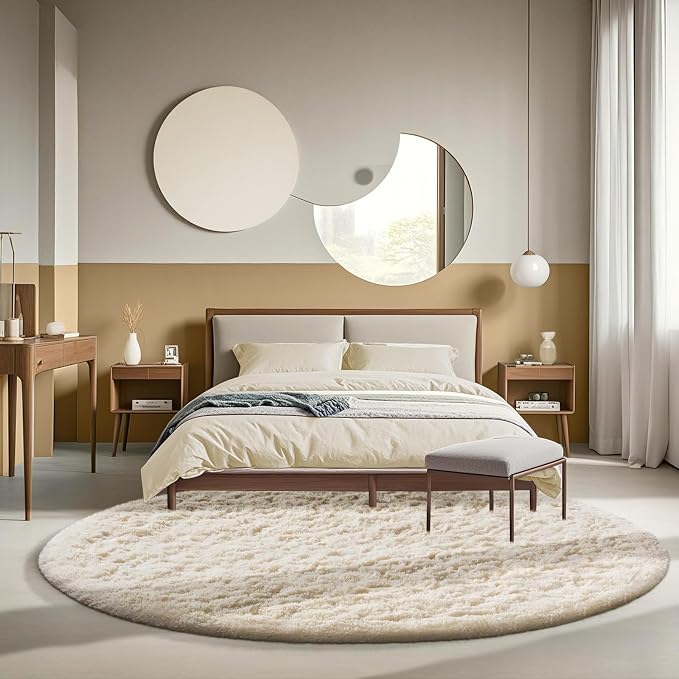 Ophanie Round Rugs 6Ft Ivory Circle Area Rug, Aesthetic Room Decor, Fluffy by Ophanie