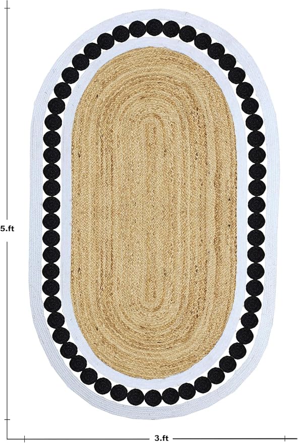 Flatweave Runner 6x12 Oval Kilim Jute Runner Hand Braided Jute Thick 0.27" - Image 3