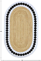 Jute Oval Rug 4x7 Kilim Rug Natural Oval Thick 0.27" Solid Design Black Beige - Image 3