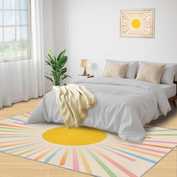 Boho Sun Area Rugs 3x4ft, Minimalist Sunburst Kids Bedroom Rug, Abstraction - Image 5