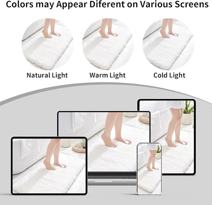 White Bathroom Runner Rug 24x59 Non Slip Fluffy Long Bath Mat - Image 7