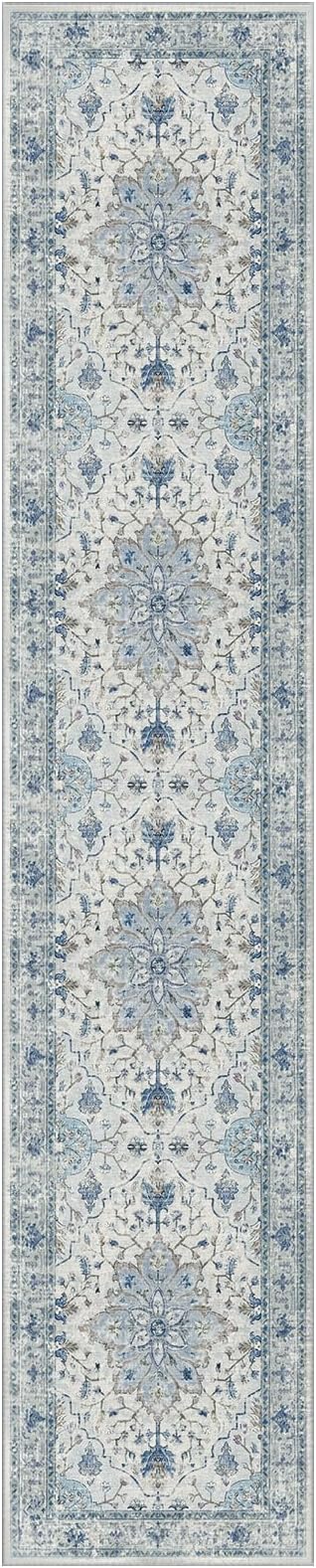 Area Rugs 2'6''x10' Washable Non-Slip, Floral Vintage Distress Print Pattern by RELEANY