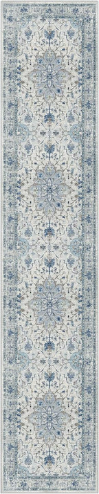 Area Rugs 2'6''x10' Washable Non-Slip, Floral Vintage Distress Print Pattern by RELEANY