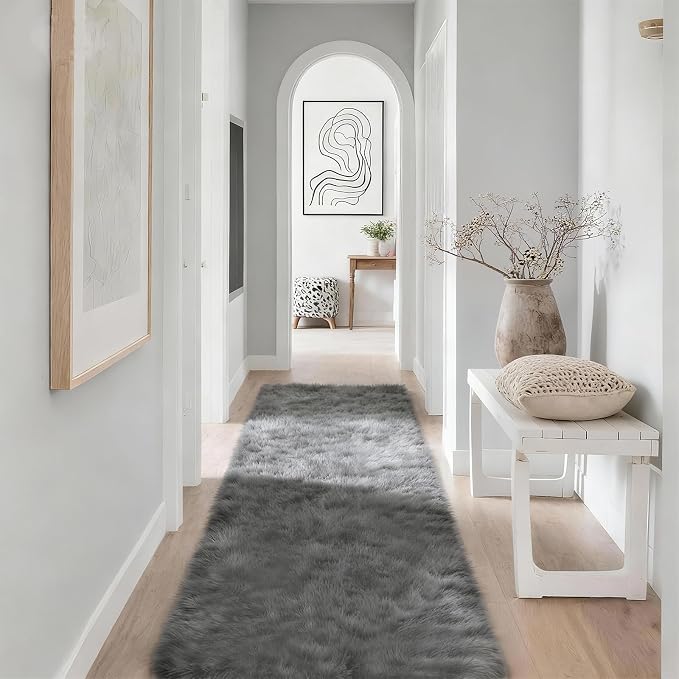 2x6 Solid Fluffy Grey Area Rug – Washable, Small Bedroom Runner Rug, Non-Slip - Image 6