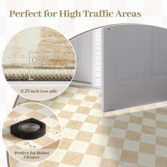 LIVEBOX 8x10 Area Rugs for Living Room, Checkered Non-Slip Washable Rugs - Image 9