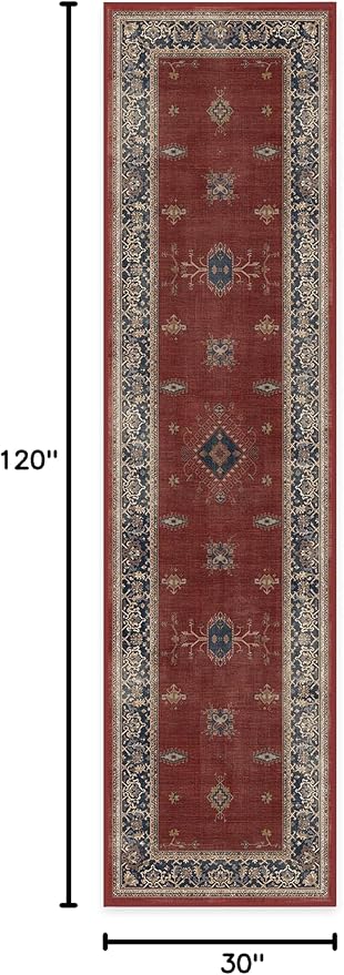 RUGGABLE Washable Vintage Runner Rug – Verena Amber Red 2.5x10, Stain-Resistant - Image 3