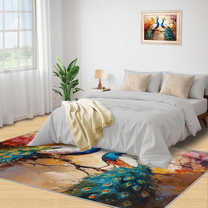 Peacock Rug 6x8-6x8 Rug, Classic Peafowl Floral Area Rugs - Image 4