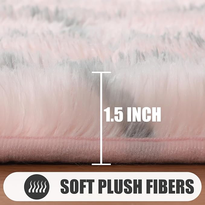 ONASAR Area Rugs for Bedroom Living Room, Washable 4x6 Fluffy Pink and Grey - Image 2