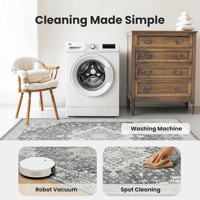 Marsail 8x10 Machine Washable Area Rug, Soft & Slip-Resistant, Vintage Floral - Image 7