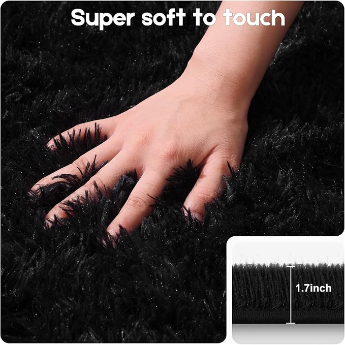 6x9 Black Rugs for Living Room Bedroom, Fluffy Large Area Rug Soft Shag - Image 2