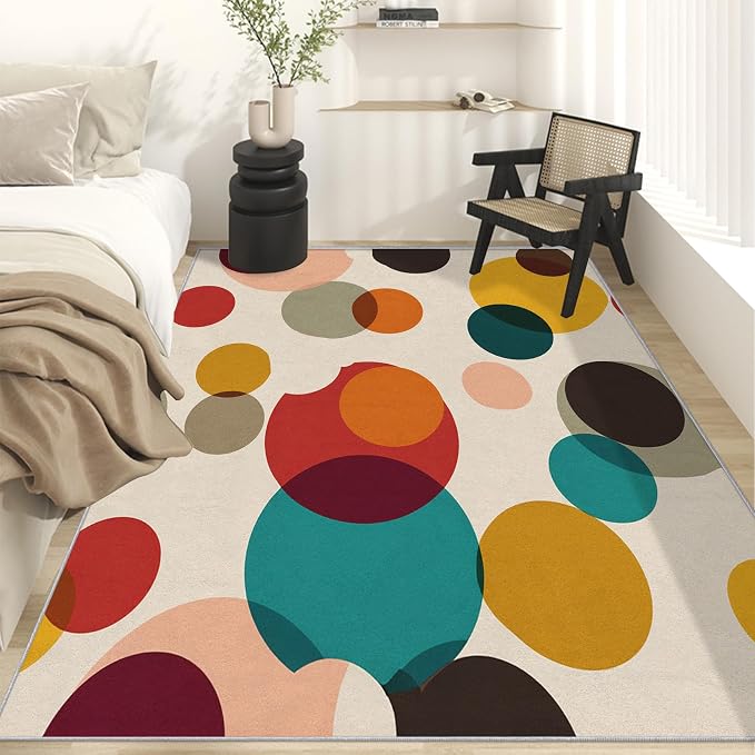 Mid Century Modern Rugs for Home Decor, 6x9 ft, Boho Geometric Circle Area Rugs - Image 3