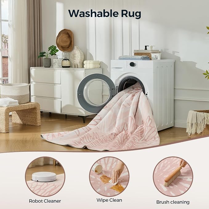 WITSHOCK Pink Rugs 9x12 for Bedroom Girls, Floral Modern Distress Print Pattern - Image 5