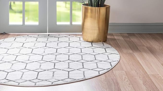 Rugs.com Lattice Trellis Collection Rug – 3 Ft Round White Low-Pile Rug Perfect - Image 4