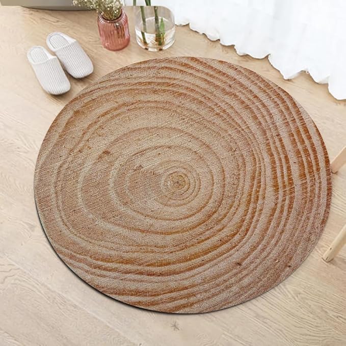 Tree Stump Growth Rings Washable Round Rugs Wood Color Texture Circle Rugs - Image 2