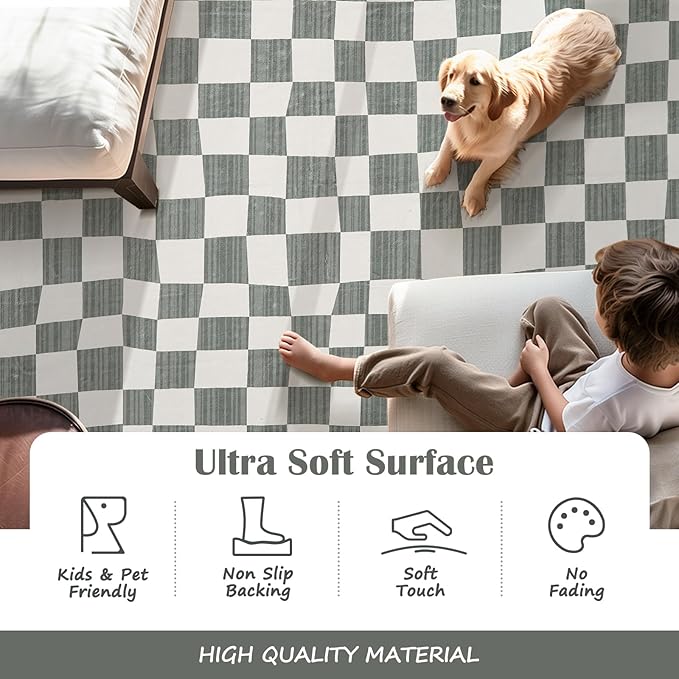 jinchan 2x3 Kids Area Rug Washable Indoor Entryway Doormat Modern Checkered - Image 6