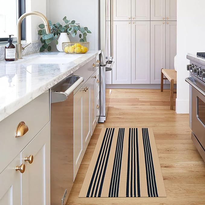 KOZYFLY Striped Front Door Mat 27.5x43 Inches Brown and Black Front Door Rug - Image 2