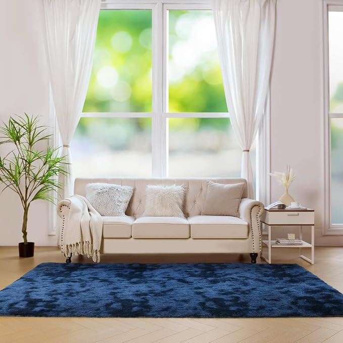 duduta 6x9 ft Navy Blue Rectangle Fluffy Rug, Tie-Dyed Shag Fuzzy Plush - Image 8