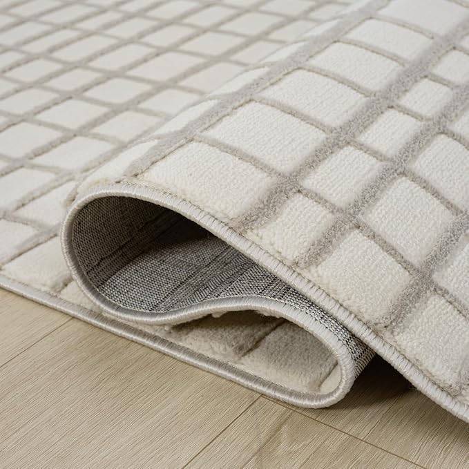 Abani Cream Grid Textured Area Rug - Image 6