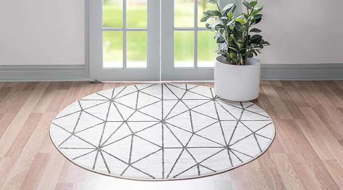 Rugs.com Lattice Trellis Collection Rug – 3 Ft Round White Low-Pile Rug Perfect - Image 4