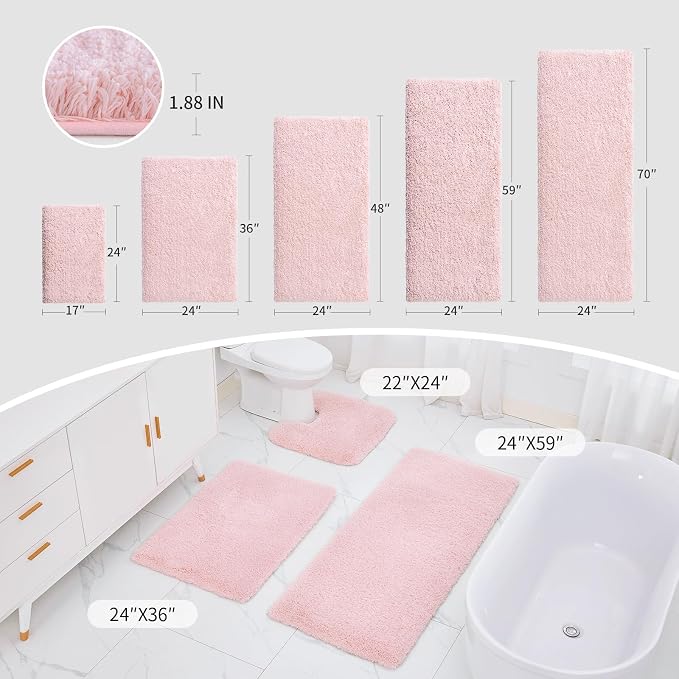 Bathroom Rugs 24x48 Non Slip Pink Fluffy Bath Mat - Image 2