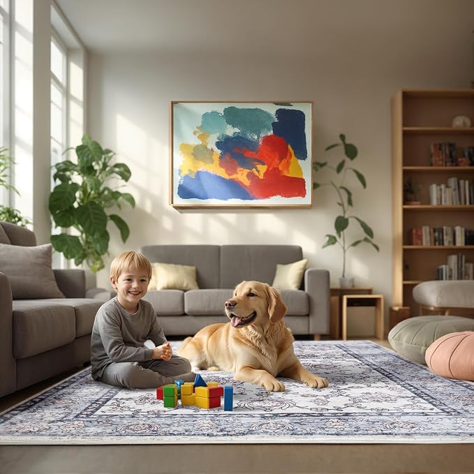 Area Rug for Living Room, 9x12 Machine Washable Non Slip Large Faux Wool Throw - Image 3
