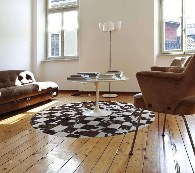 Sn Alef Home Black & White Round Rug | Checkered Floral Designer Carpet - Image 2