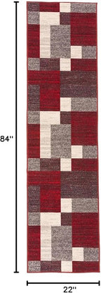 Rugshop Red Modern Geometric Boxes Non-Slip Area Rug Non-Shedding - Image 2