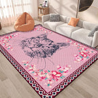 Cartoon Animal Pattern Area Rug Cute Cat Luxury Floral Decor - Image 3
