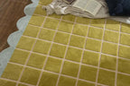 Checkered Wool Area Rug with Scalloped Border, Chartreuse Green & Cream Grid - Image 7