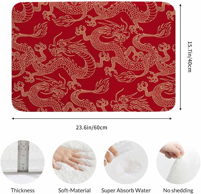 Dragon Bath Mat for Bathroom Traditional Flying Mascot Animal Chinese Dragons - Image 3