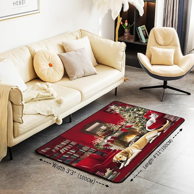 Merry Christmas Area Rug 3x5 Puppy Christmas Tree Rugs - Image 2