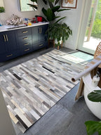 Cowhide Leather Rug for Living Room 8x10, Modern Stripes Style Floor Carpet - Image 3