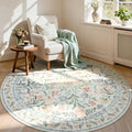 Lahome Circle Rug 6ft Beige Floral, Gentle Blossom Print Nursery Round Rug by Lahome