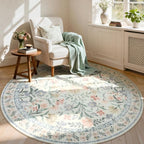 Lahome Circle Rug 6ft Beige Floral, Gentle Blossom Print Nursery Round Rug by Lahome